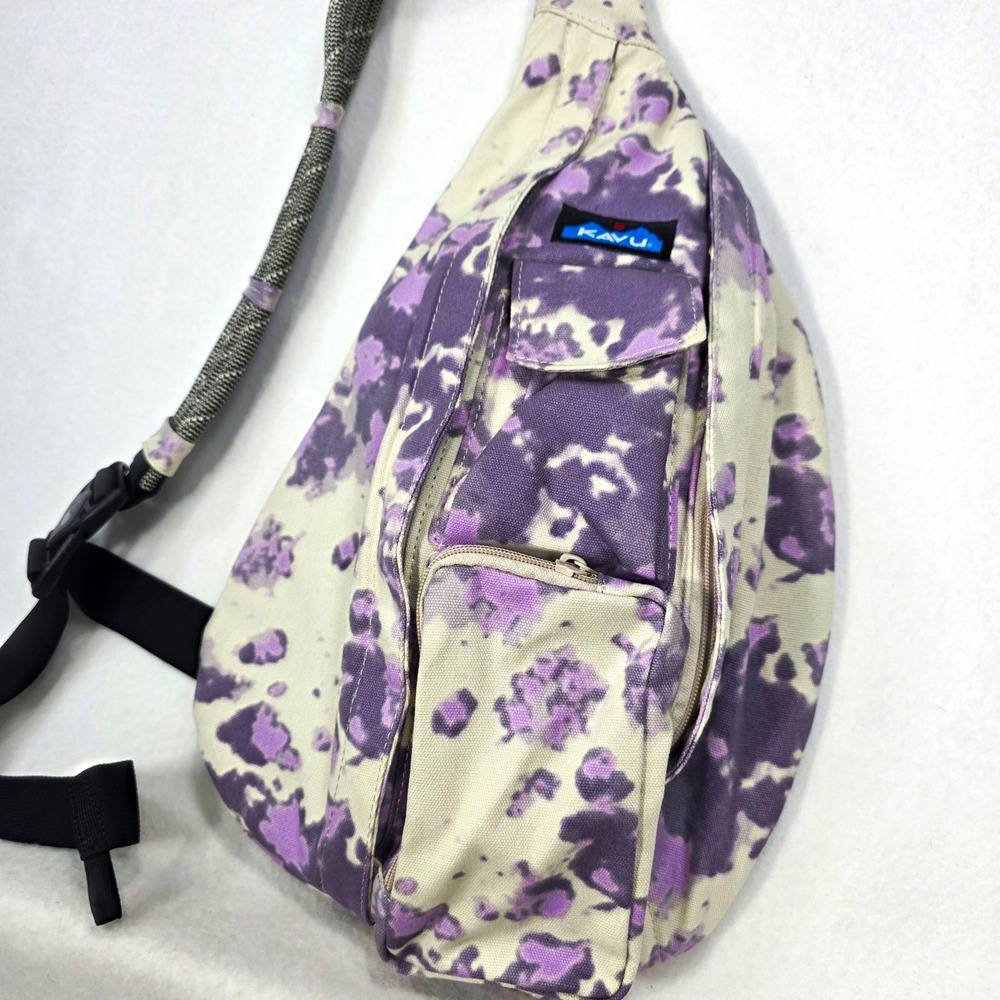 KAVU Canvas Rope Bag Sling Backpack Orchid Tie Dye Purple Crossbody Pack NWOT!